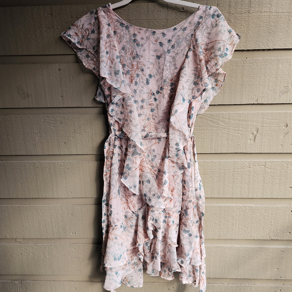 🎉 Chelsea & Violet Metallic Floral Ruffle Dress XS - Picture 9 of 12